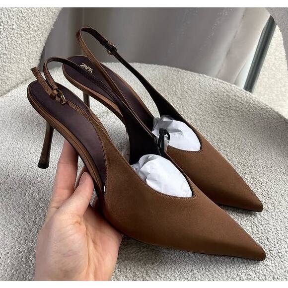 ZARA Brown Pointed Toe Heels NWT - Picture 7 of 16